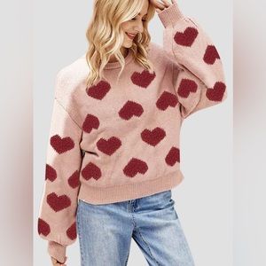 Heart Round Neck Dropped Shoulder Sweater 10010041359